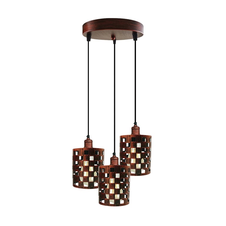 Industrial Vintage Retro 3-Way Cage Pendant Light - E27 Bulb Compatible and Dimmable