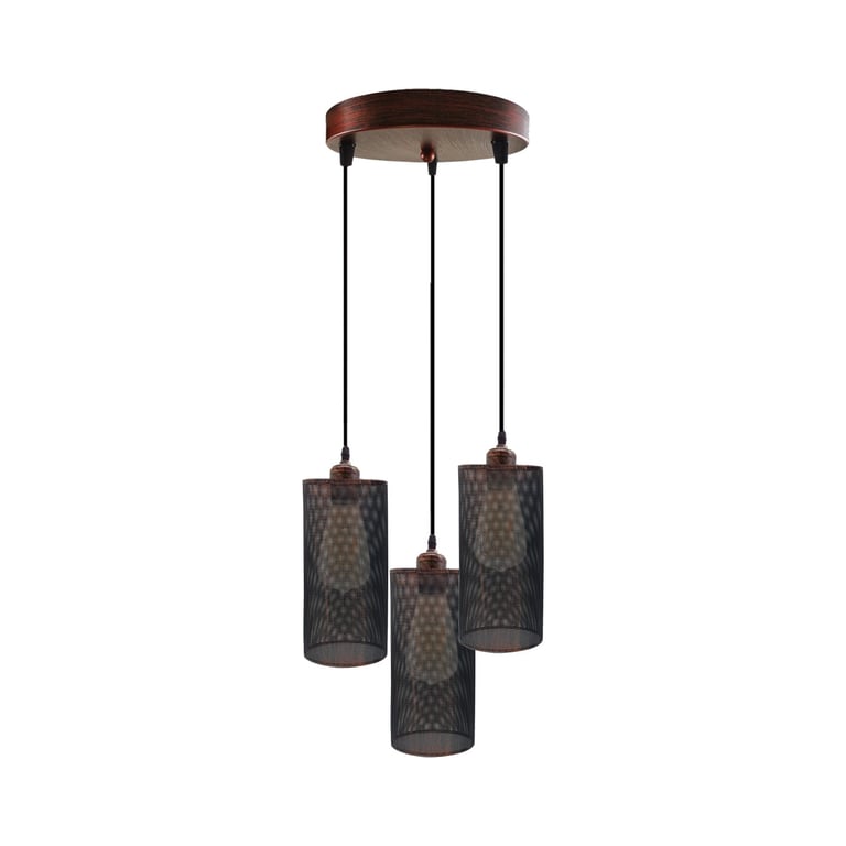 Retro 3 Way Round Ceiling Cage Pendant Light E27 Holder - Dimmable Vintage Lighting Solution