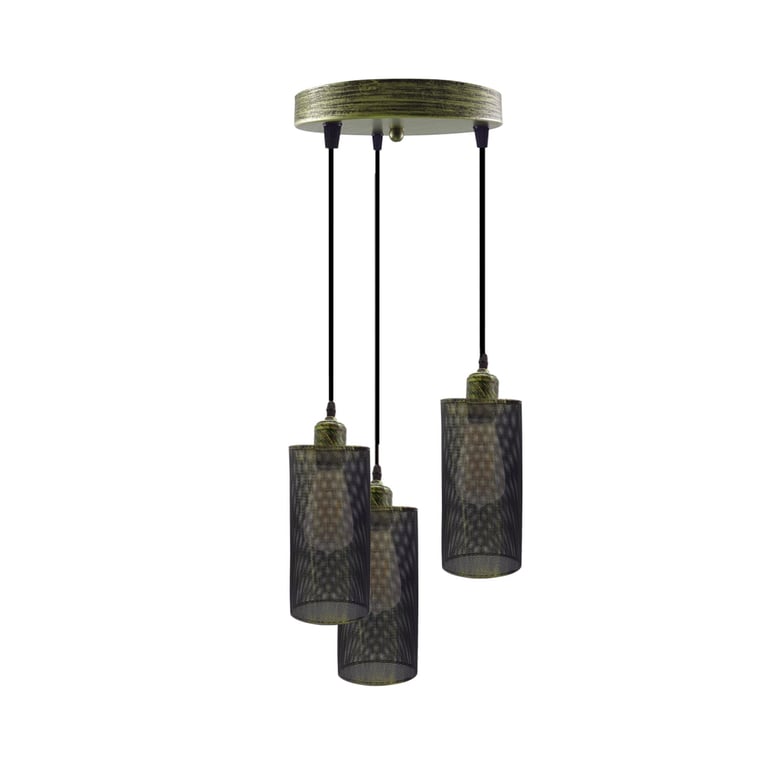 Retro 3-Way Round Cage Pendant Light E27 Holder - Modern Dimmable Vintage Style Lighting