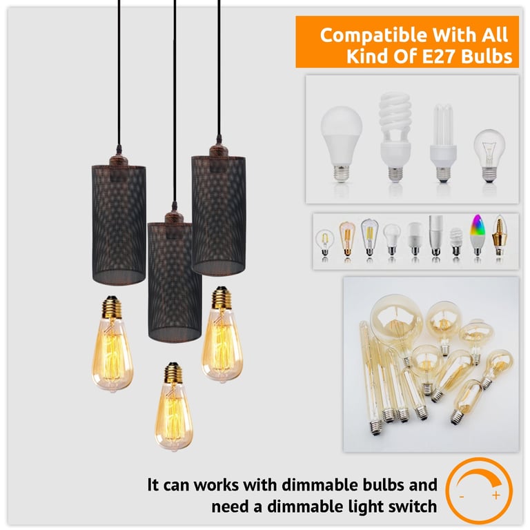 Retro 3 Way Dimmable E27 Holder Pendant Light - Vintage Modern Style Home Lighting Solution