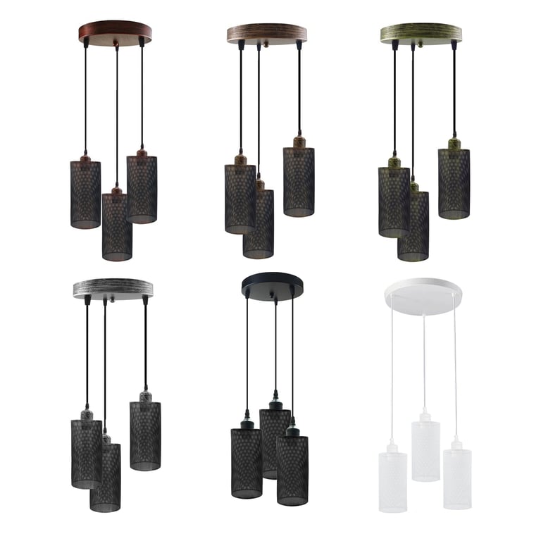Retro 3 Way Round Ceiling Cage Pendant Light E27 Holder - Dimmable Vintage Lighting Fixture