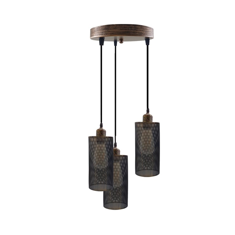 Retro 3 Way Round Ceiling Cage Pendant Light E27 Holder - Dimmable Vintage Lighting Fixture