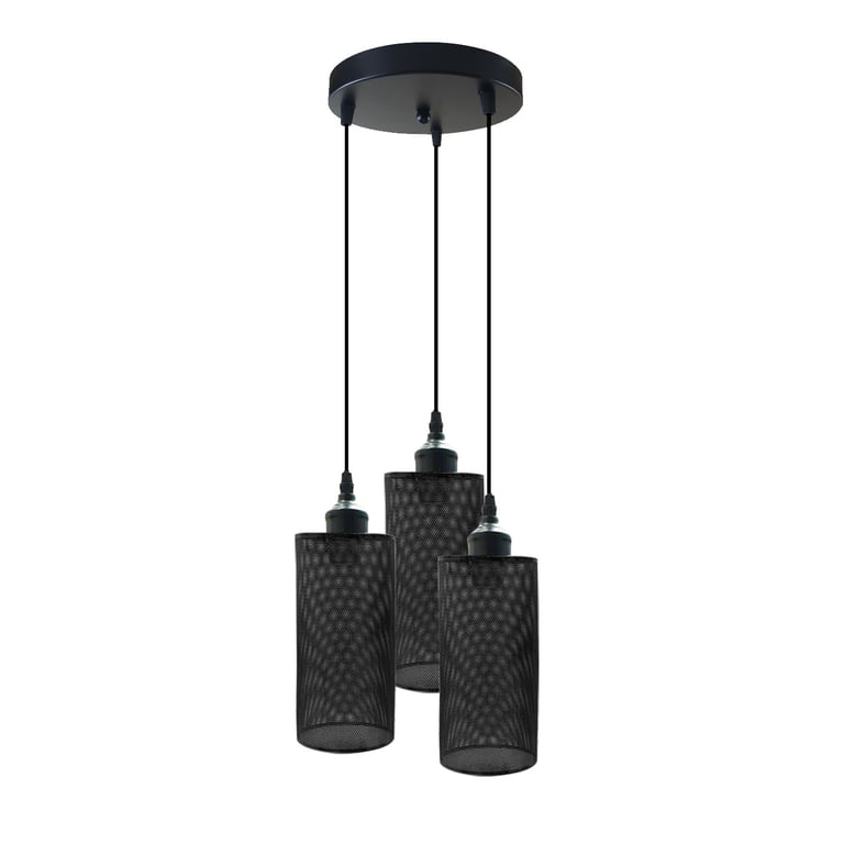 Retro 3 Way Round Ceiling Cage Pendant Light E27 Holder - Dimmable Vintage Lighting Fixture