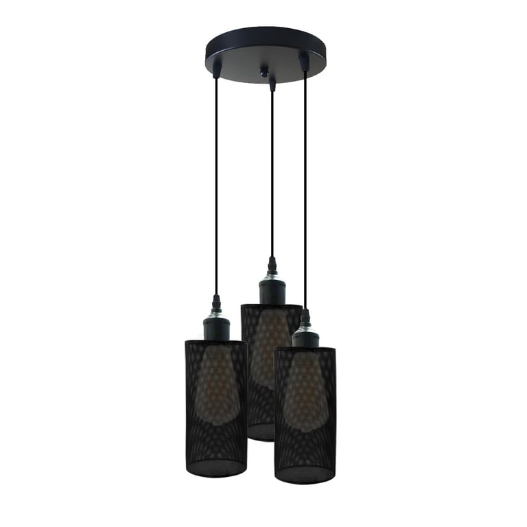 Retro 3-Way Round Ceiling Cage Pendant Light E27 Holder - Modern Vintage Style Dimmable Lamp Kit