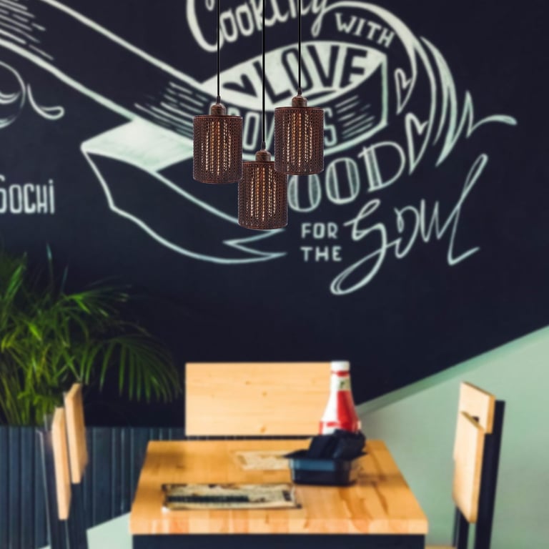 Industrial Vintage Retro 3-Way Dimmable Metal Barrel Cage Pendant Light