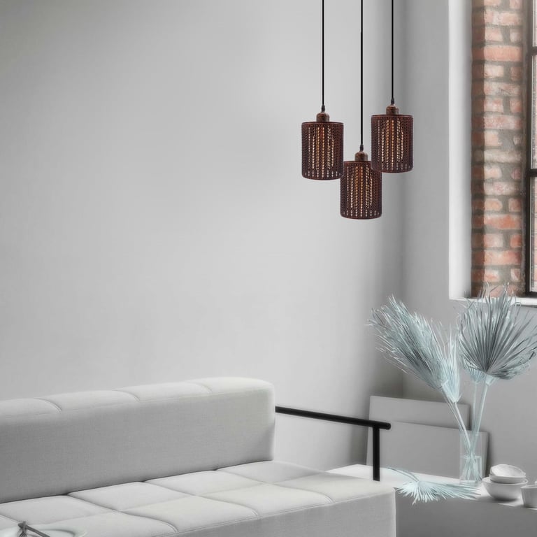 Industrial Vintage Retro 3 Way Dimmable Pendant Light - Rustic Red Metal Cage