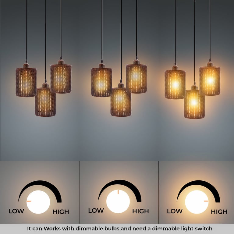 Industrial Vintage Retro 3 Way Dimmable Pendant Light - Rustic Red Metal Cage