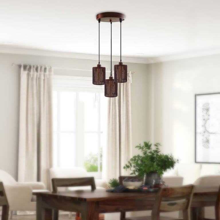 Industrial Vintage Retro 3 Way Dimmable Pendant Light - Rustic Red Metal Cage
