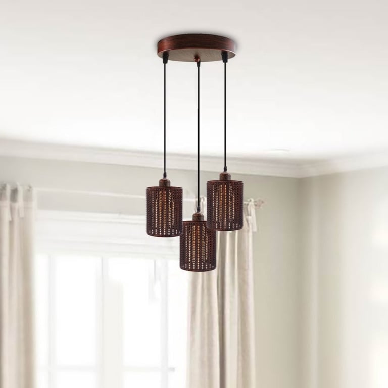 Industrial Vintage Retro 3 Way Dimmable Pendant Light - Rustic Red Metal Cage