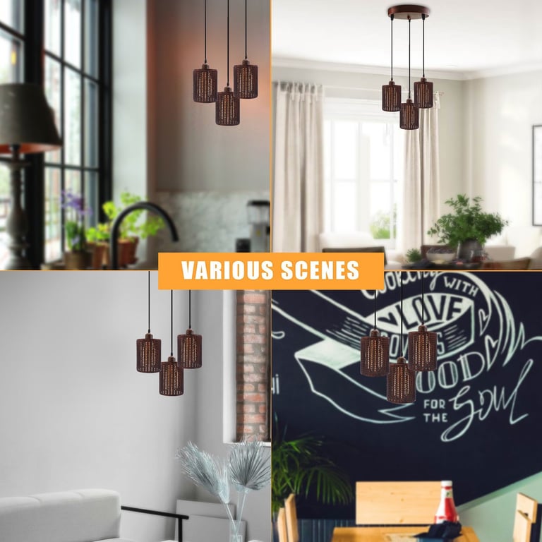 Industrial Vintage Retro 3 Way Dimmable Pendant Light - Rustic Red Metal Cage