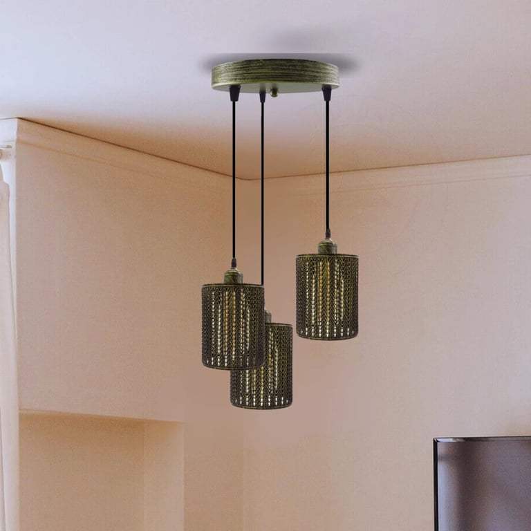 Brass 3-Piece Dimmable Vintage Pendant Light Fixture - Modern Home Lighting Solution
