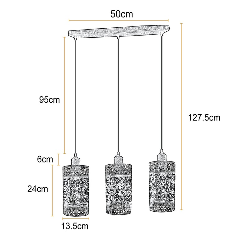 Industrial Vintage 3 Way Dimmable Pendant Light - Brushed Finish & Retro Style