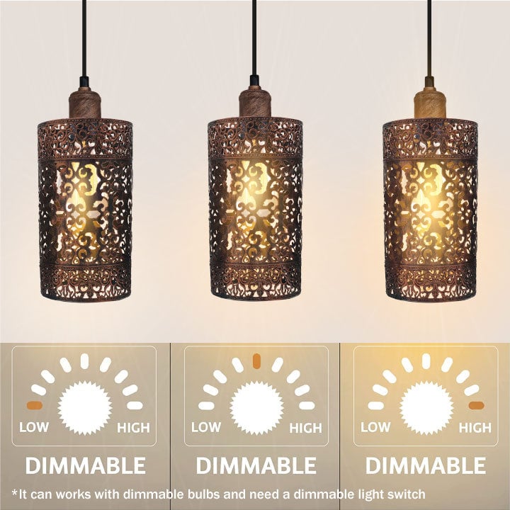 Industrial Vintage 3 Way Dimmable Pendant Light - Brushed Finish & Retro Style
