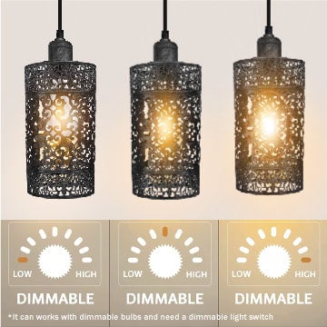 Industrial Vintage 3 Way Dimmable Pendant Light - Brushed Finish & Retro Style