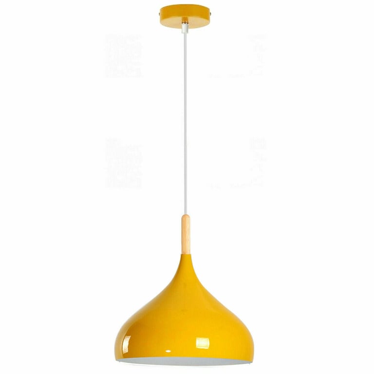 Industrial Metal Vintage Pendant Light - Warm Yellow Hanging Kitchen Ceiling Fixture