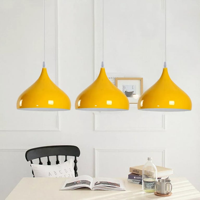 Vintage Industrial Metal Ceiling Yellow Hanging Pendant Light - Retro Industrial Lighting for Kitchen or Living Room