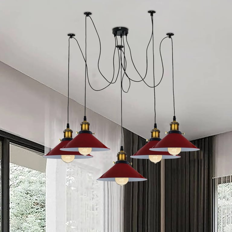 Retro Vintage 5 Way Chandelier Spider Ceiling Lamp Red