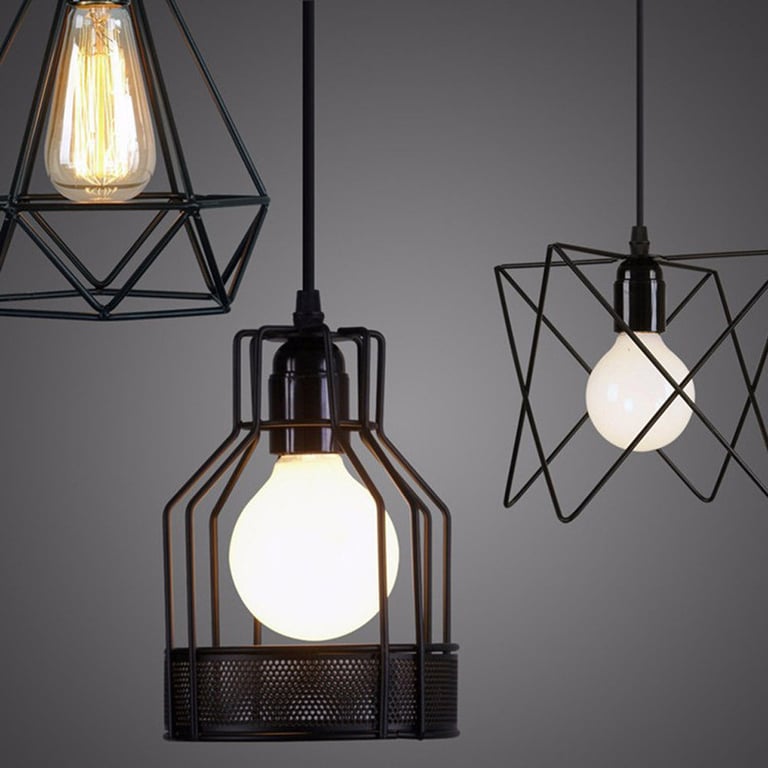 Black Industrial Pendant Light - Vintage Style Ceiling Hanging Lamp Guard
