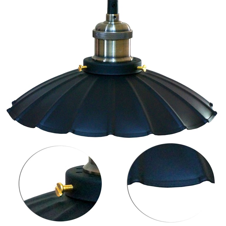 Retro Style Metal Wavy Vintage Ceiling Pendant Lamp Shade - Industrial Chic Lighting Fixture with Black Finish and Squirrel Cage Bulb Compatibility