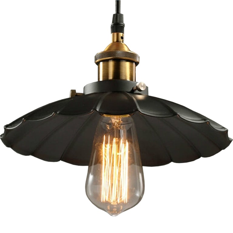 Retro Style Metal Wavy Vintage Ceiling Pendant Lamp Shade - Industrial Chic Lighting Fixture with Black Finish and Squirrel Cage Bulb Compatibility