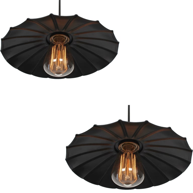 Retro Style Metal Wavy Vintage Ceiling Pendant Lamp Shade - Industrial Chic Lighting Fixture with Black Finish and Squirrel Cage Bulb Compatibility