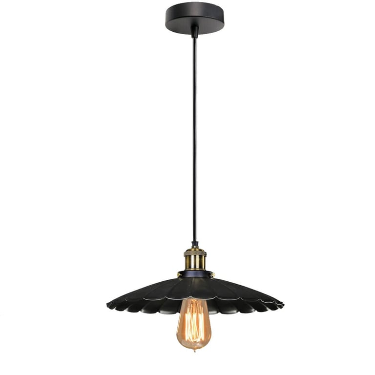 Retro Style Metal Wavy Vintage Ceiling Pendant Lamp Shade - Industrial Chic Lighting Fixture with Black Finish and Squirrel Cage Bulb Compatibility