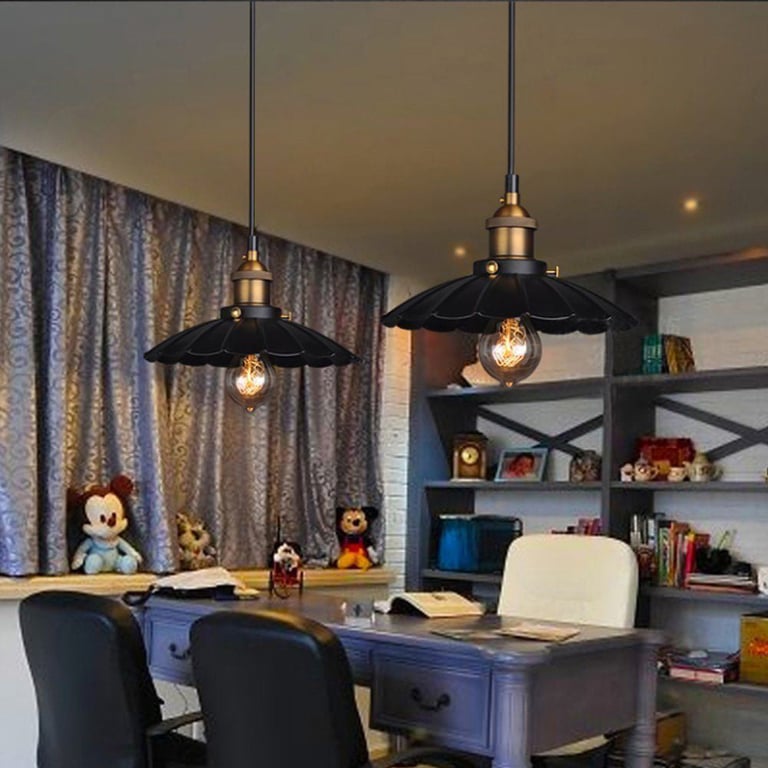 Retro Style Metal Wavy Vintage Ceiling Pendant Lamp Shade - Industrial Chic Lighting Fixture with Black Finish and Squirrel Cage Bulb Compatibility