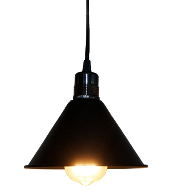 Vintage Industrial Pendant Light Fixture - Black Shade & Squirrel Cage Bulb