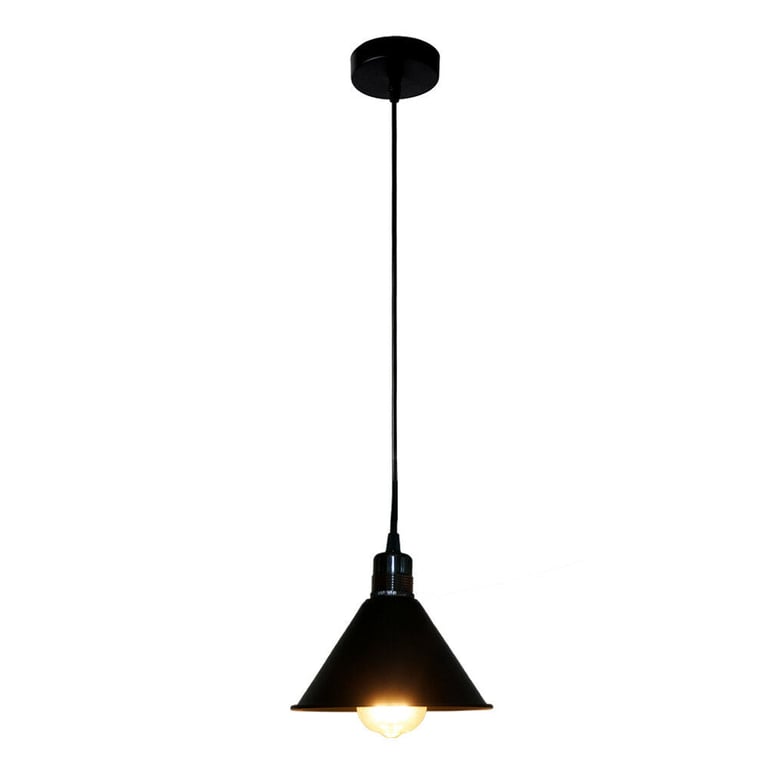Vintage Industrial Pendant Light Fixture - Black Shade & Squirrel Cage Bulb
