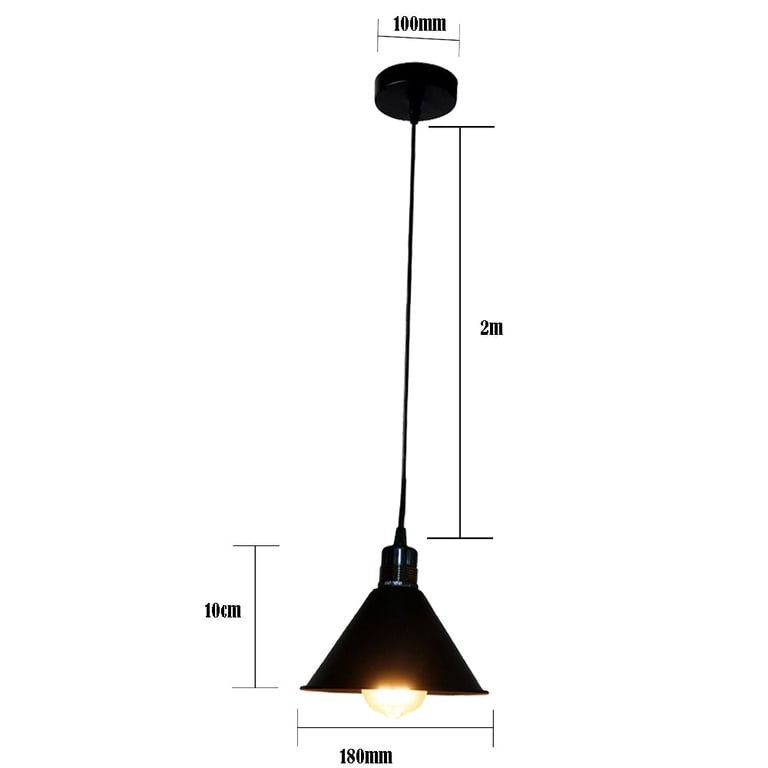 Vintage Industrial Pendant Light Fixture - Black Shade & Squirrel Cage Bulb
