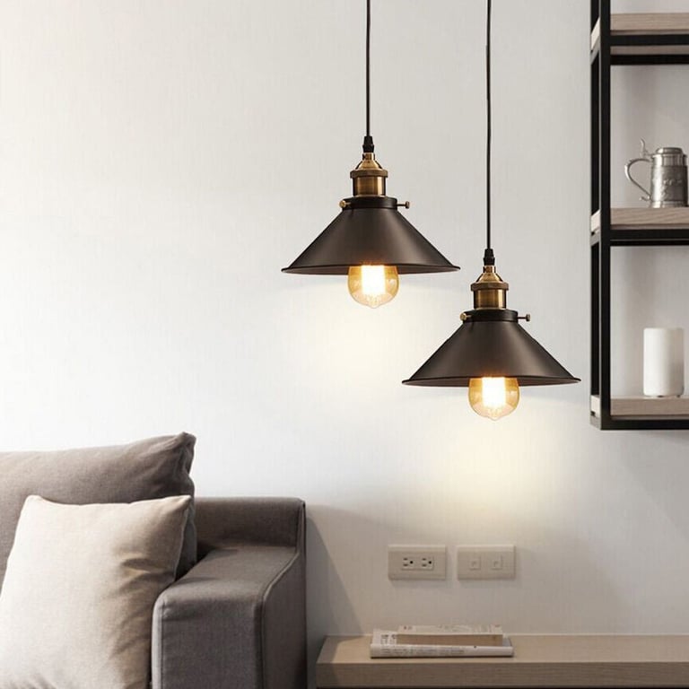 Vintage Industrial Pendant Light - Flat Black Shade & E27 Socket