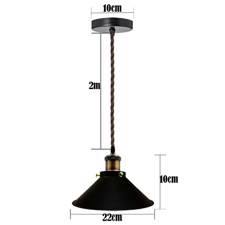 Vintage Industrial Pendant Light - Flat Black Shade & E27 Socket
