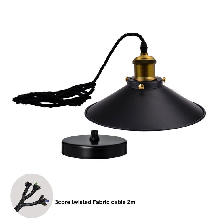 Vintage Industrial Pendant Light - Flat Black Shade & E27 Socket