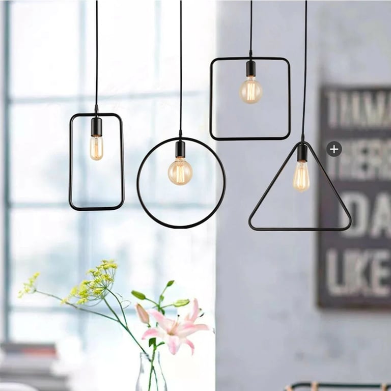 Black Triangle Shaped Pendant Light - 37cm Diameter E27 Socket Hanging Kitchen Light