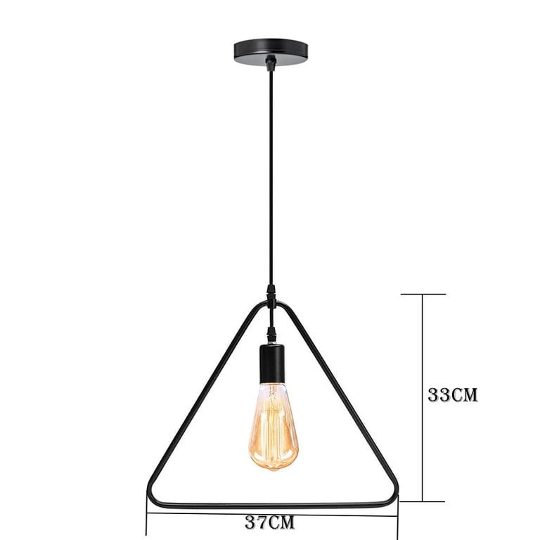 Black Triangle Shaped Pendant Light - 37cm Diameter E27 Socket Hanging Kitchen Light