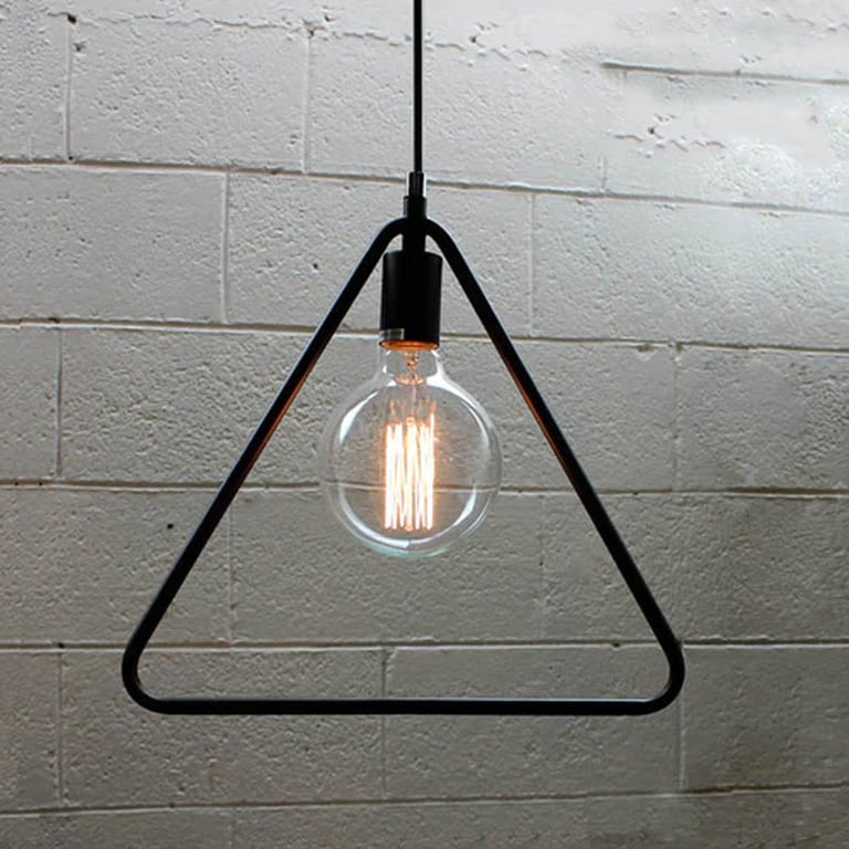 Black Triangle Shaped Pendant Light - 37cm Diameter E27 Socket Hanging Kitchen Light