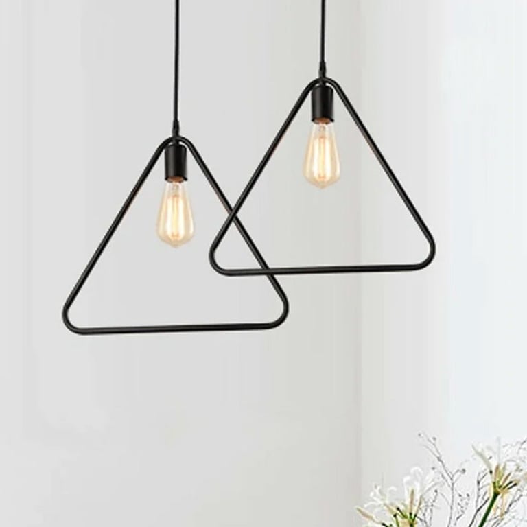 Black Triangle Shaped Pendant Light - 37cm Diameter E27 Socket Hanging Kitchen Light