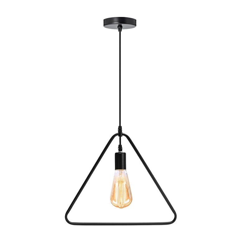 Black Triangle Shaped Pendant Light - 37cm Diameter E27 Socket Hanging Kitchen Light