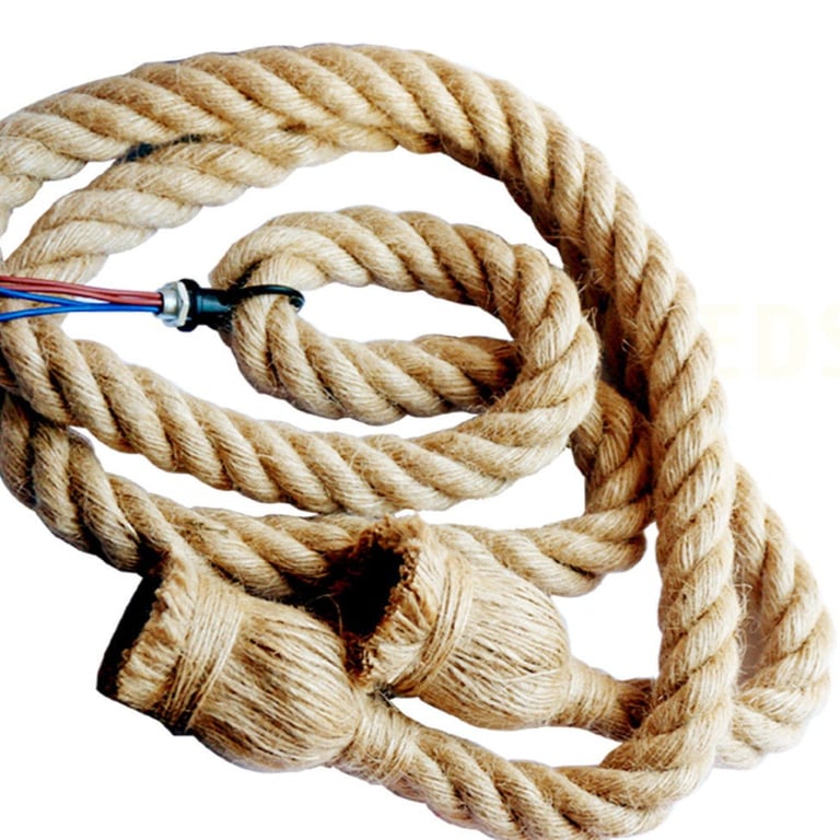 Vintage Hemp Rope Pendant Light - Adjustable E27 Bulb Compatible Rustic Lighting Fixture
