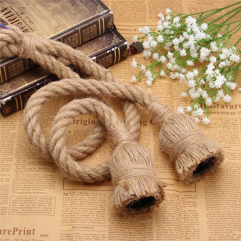 Vintage Hemp Rope Pendant Light - Adjustable E27 Bulb Compatible Rustic Lighting Fixture