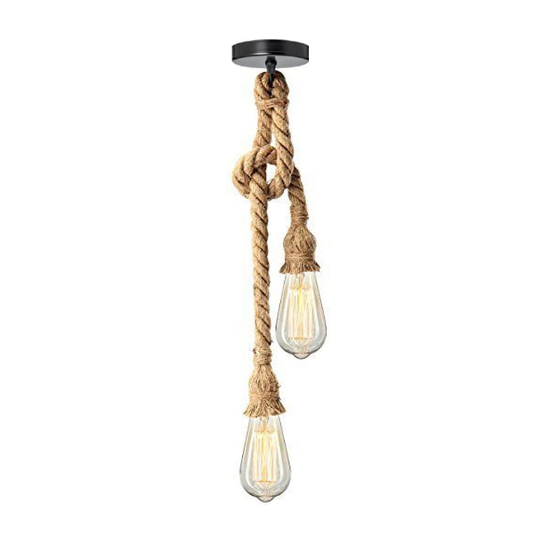 Vintage Hemp Rope Pendant Light - Adjustable E27 Bulb Compatible Rustic Lighting Fixture