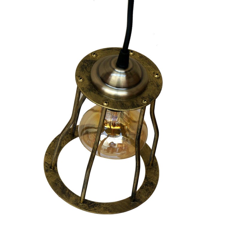 Vintage Brass Pendant Light - Industrial Ceiling Hanging Lamp