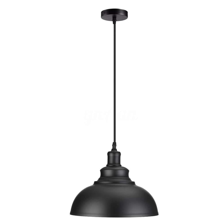 Industrial Kitchen Hanging Dome Light Shade - Vintage Iron Pendant Lamp with Black Round Shade