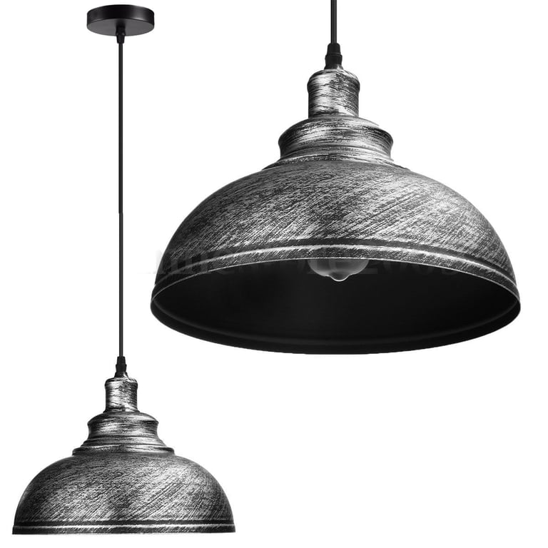 Brushed Silver Ceiling Pendant Retro Lamp Industrial Loft Chandelier - Vintage Charm E27 Bulb Compatible Light Fixture