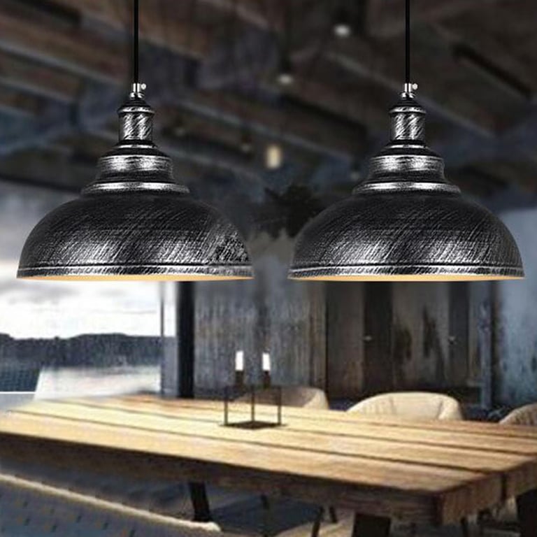 Brushed Silver Ceiling Pendant Retro Lamp Industrial Loft Chandelier - Vintage Charm E27 Bulb Compatible Light Fixture