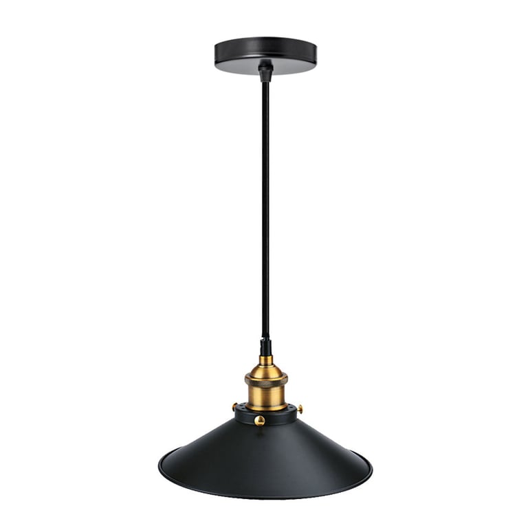 Modern Matt Black Bedroom Light Shade - Industrial Pendant Lighting with Gold Accents and E27 Lamp Holder