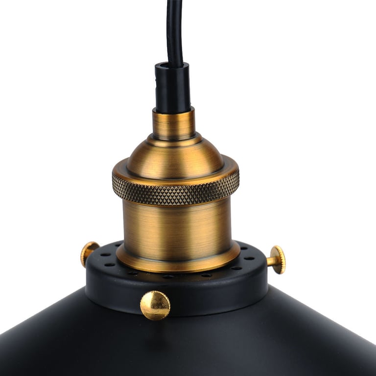 Modern Matt Black Bedroom Light Shade - Industrial Pendant Lighting with Gold Accents and E27 Lamp Holder