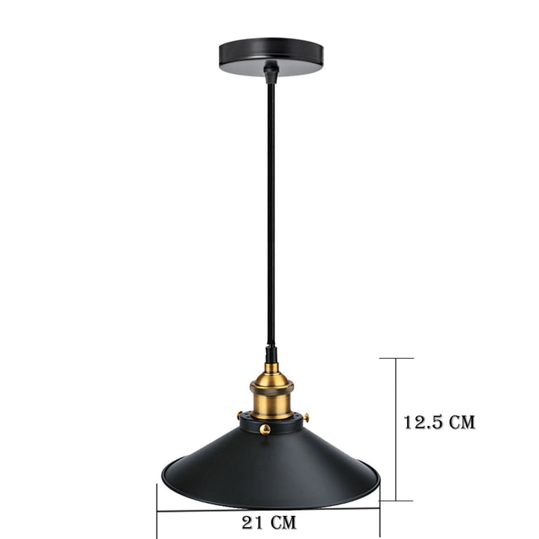 Modern Matt Black Bedroom Light Shade - Industrial Pendant Lighting with Gold Accents and E27 Lamp Holder