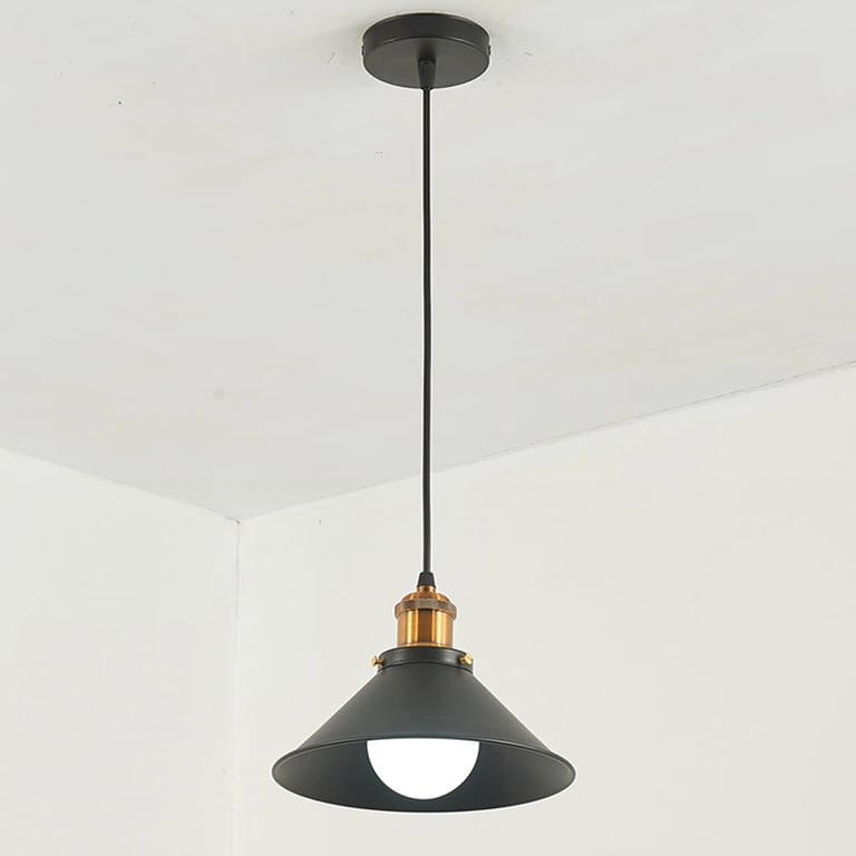 Modern Matt Black Bedroom Light Shade - Industrial Pendant Lighting with Gold Accents and E27 Lamp Holder