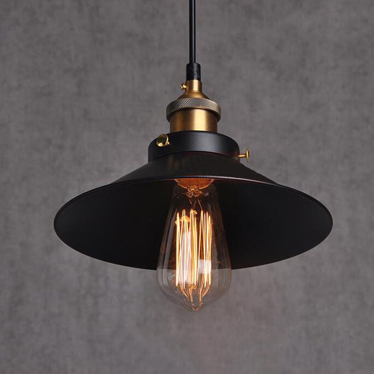 Modern Matt Black Bedroom Light Shade - Industrial Pendant Lighting with Gold Accents and E27 Lamp Holder